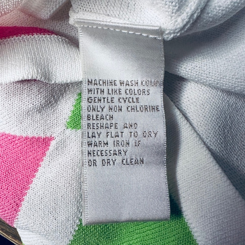 EP Pro Womens Large L White Pink Green Argyle V Neck Long Sleeve Sweater Golf - Picture 6 of 6